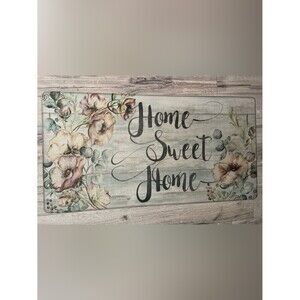Mat plush cushioned Home Sweet Home Floral Welcome Mat - Pastel Aqua & Beige